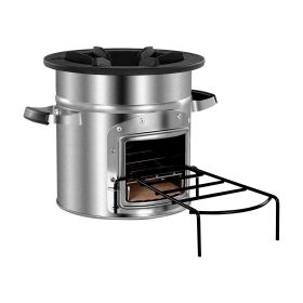 Camping Rocket Stove, Wood Burning Portable Rocket Stove with Carrying Bag for Backpacking, Stainless Steel, Single Door, Burn Wood