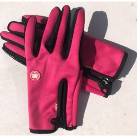 Full Finger Touch Screen Zipper Ski Gloves (Option: Ordinary rose red-L)