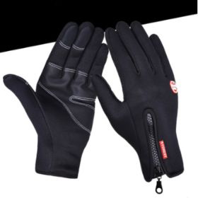 Outdoor Waterproof Gloves Touch Screen Windproof Riding Zipper Sports Winter Warm Fleece Mountaineering Gloves (Option: Black1 2pcs-XL-PU section)