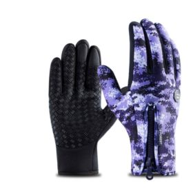 Outdoor Waterproof Gloves Touch Screen Windproof Riding Zipper Sports Winter Warm Fleece Mountaineering Gloves (Option: Purple1 2pcs-M-Zipper)