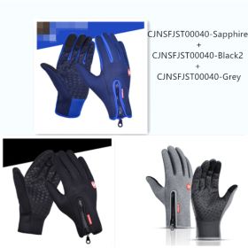 Outdoor Waterproof Gloves Touch Screen Windproof Riding Zipper Sports Winter Warm Fleece Mountaineering Gloves (Option: 3pcs a Set-L-Zipper)