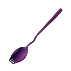 Instant Noodle Fork Multi-Purpose V-Shaped Knife Fork Spoon (Color: Purple, Type: Tableware)